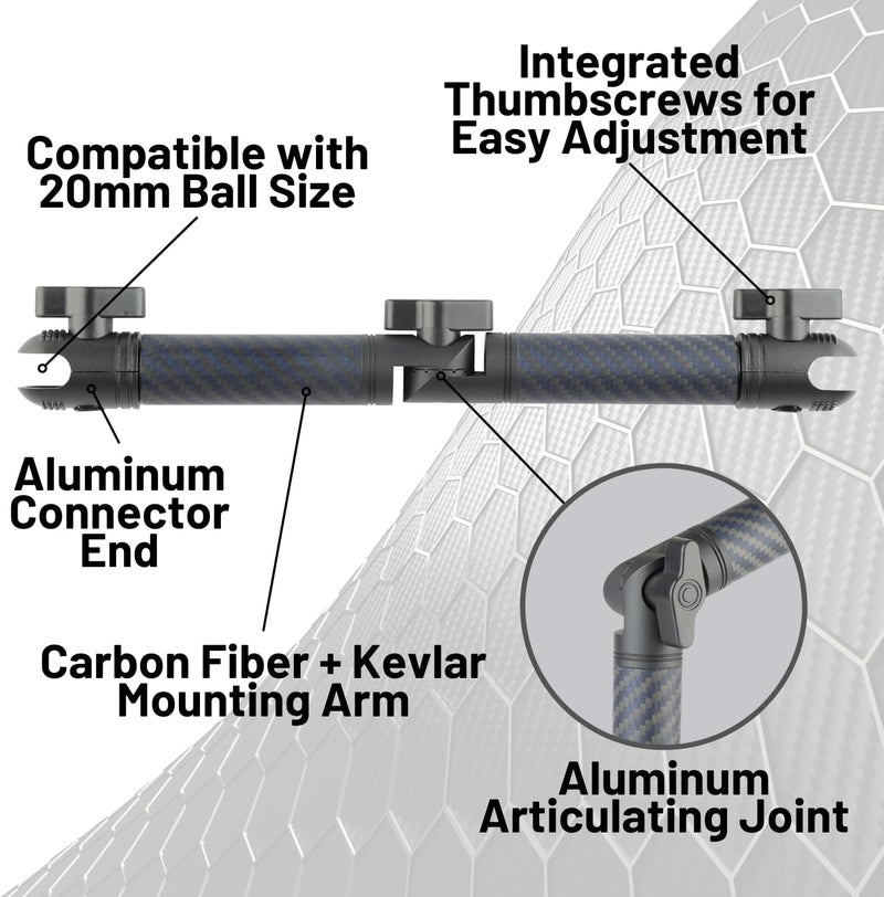 Bulletpoint Locking Adjustable Carbon Fiber Kevlar Mounting Arm with Articulating Joint Dual 20mm Socket Ends (7cm-to-7cm) - Image 3